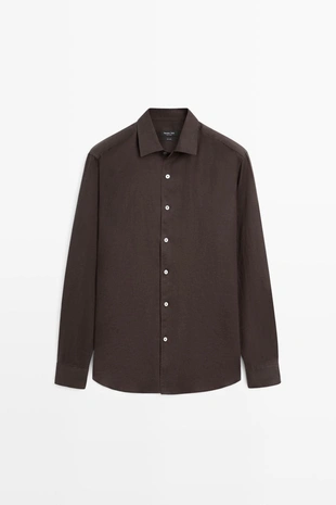 Chocolate | 1915/250/717 - Massimo Dutti Рубашка классического кроя из 100% льна