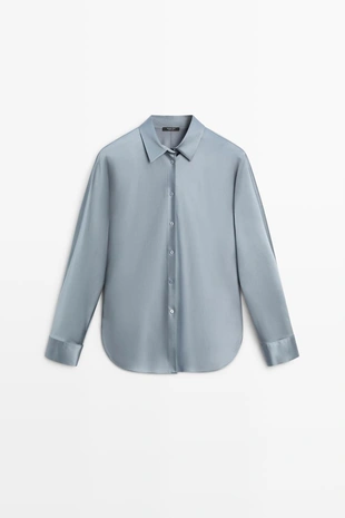 BLUISH GREY | 5157/557/819 - Massimo Dutti Блузка из струящегося атласа