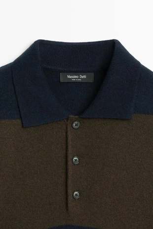 DEEP BLUE | 1434/226/420 - Massimo Dutti Поло-свитер в полоску из шерстяной смеси