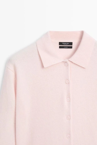Купить Massimo Dutti Кардиганязаный с воротником-поло из 100% кашемира