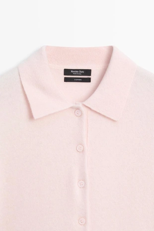 Pink | 5910/565/144 - Massimo Dutti Кардиганязаный с воротником-поло из 100% кашемира