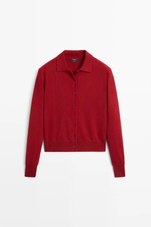 Купить Massimo Dutti Кардиган с воротником-поло из 100% кашемира