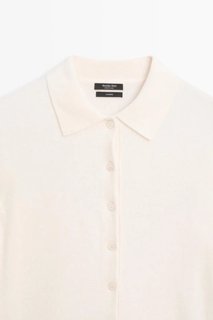 CREAM | 5910/565/712 - Massimo Dutti Кардиган с воротником поло из 100% кашемира