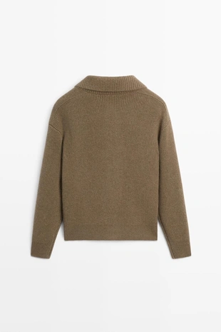 KHAKI | 5900/565/505 - Massimo Dutti Кардиган с боковыми пуговицами из 100% кашемира