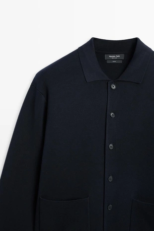NAVY BLUE | 1387/201/401 - Massimo Dutti Вязаный кардиган с поло воротником из 100% хлопка