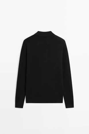 BLACK | 1387/201/800 - Massimo Dutti Вязаный кардиган с поло воротником из 100% хлопка