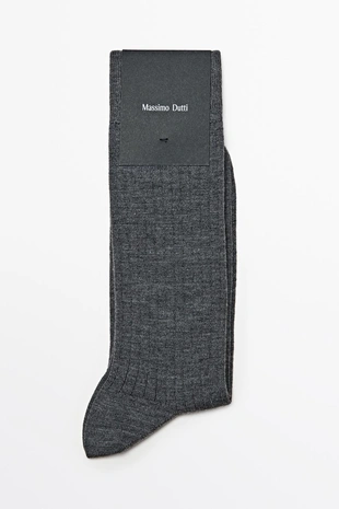 GREY MARL | 2672/320/812 - Massimo Dutti Вязаные носки в рубчик
