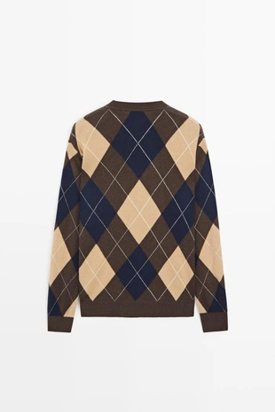 BROWN MARL | 1435/226/724 - Massimo Dutti Вязаный свитер с аргайл узором из шерстяной смеси