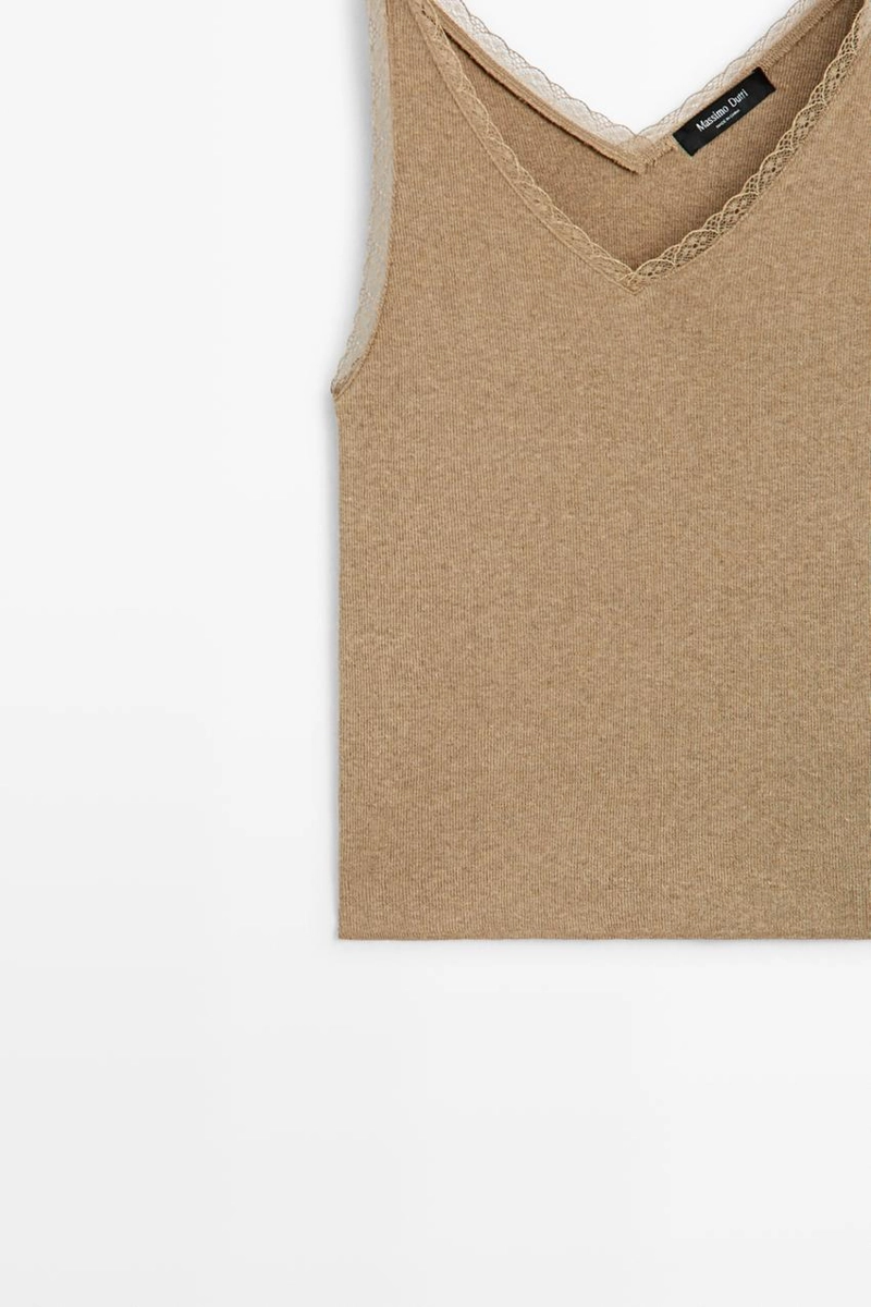 Топ-камисоль с кружевной отделкой из 100% хлопка