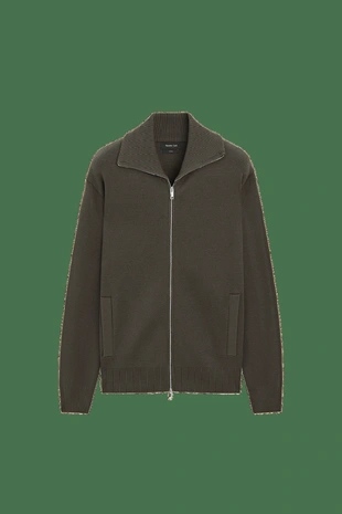 KHAKI | 1436/201/548 - Massimo Dutti Вязаный кардиган на молнии из 100% хлопка