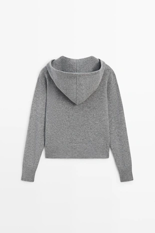 MEDIUM GREY | 5918/593/809 - Massimo Dutti Вязаный кардиган с капюшоном из шерстяной смеси