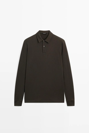 Chocolate | 0843/177/717 - Massimo Dutti Поло с длинным рукавом из 100% хлопка