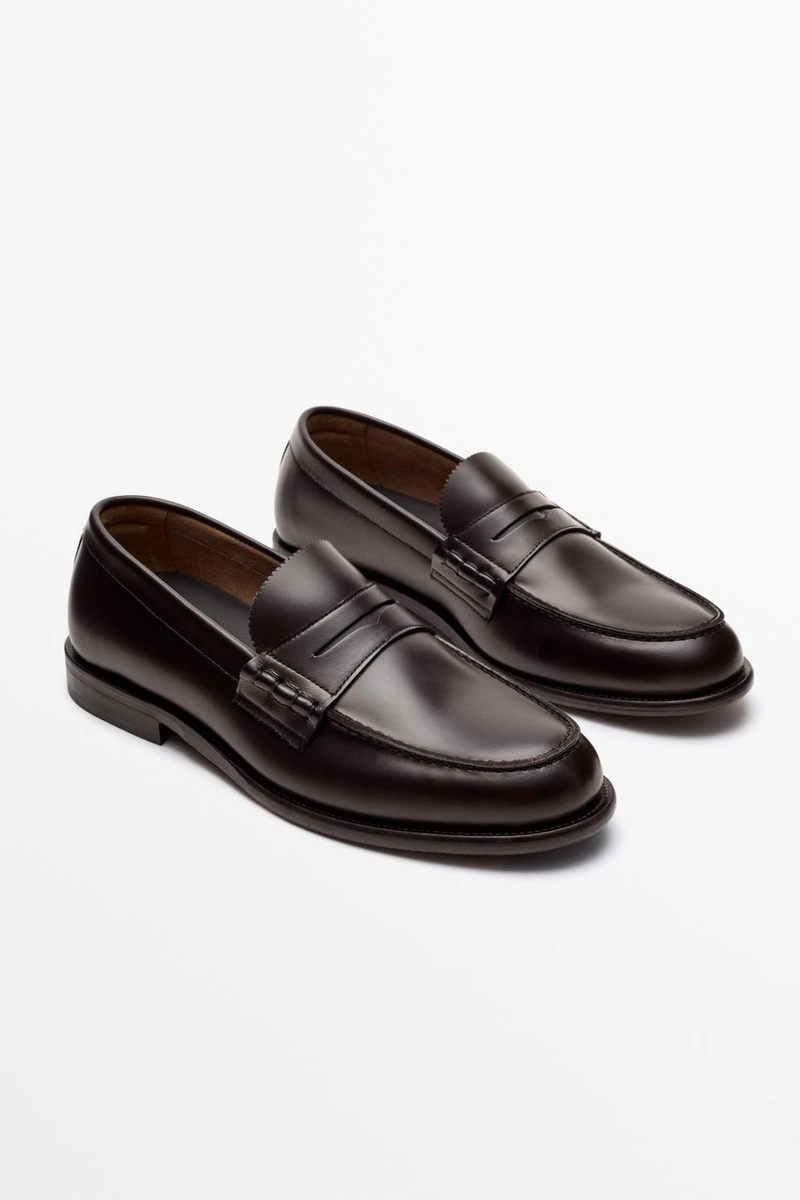 Кожаные мокасины с ремешком massimo dutti