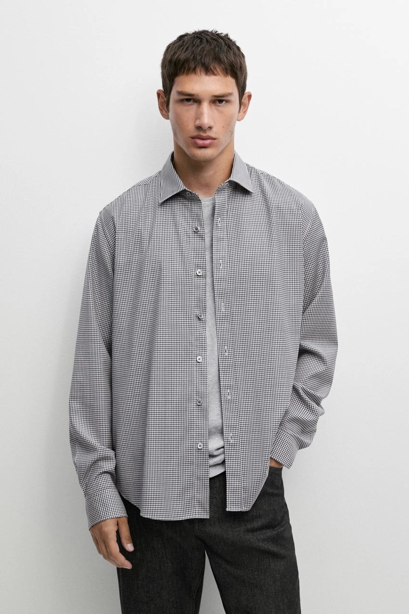 Рубашка в клетку из 100% шерсти regular fit