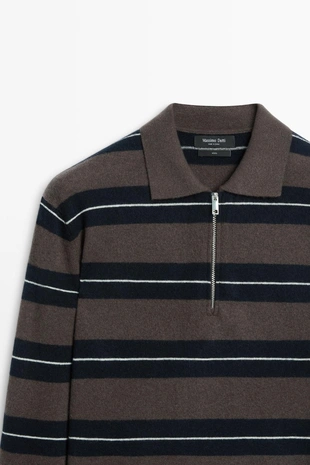 Вязаный полосатый поло-свитер- Заказать в России