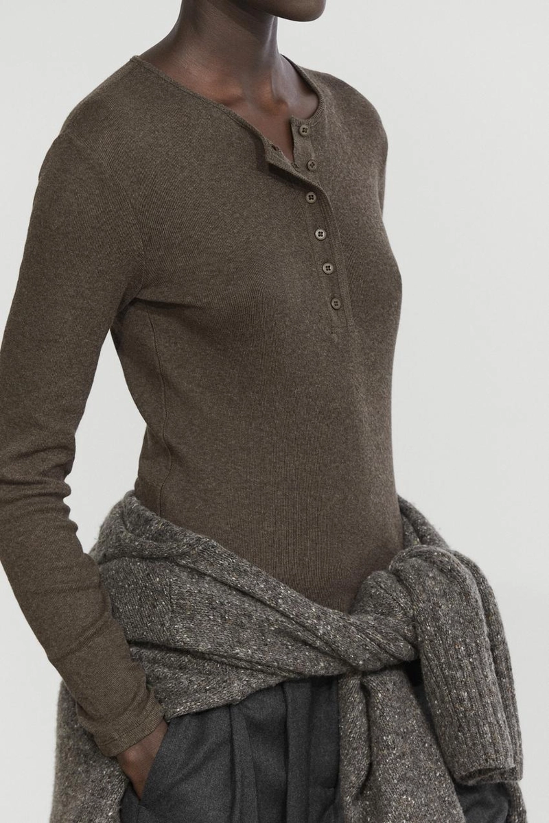 Футболка с длинным рукавом henley из хлопка и кашемира