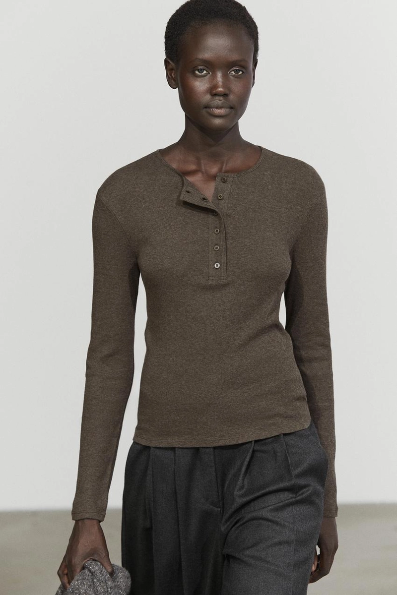 Футболка с длинным рукавом henley из хлопка и кашемира