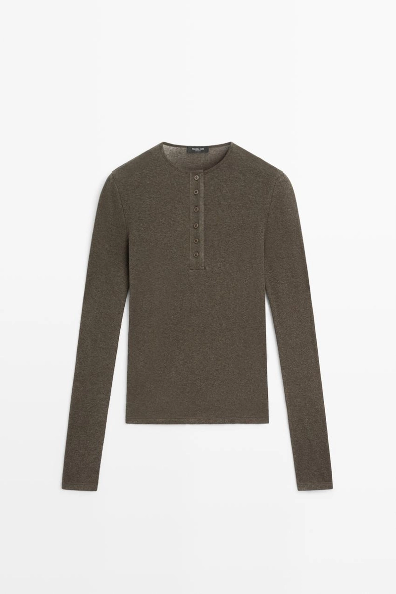 Футболка с длинным рукавом henley из хлопка и кашемира