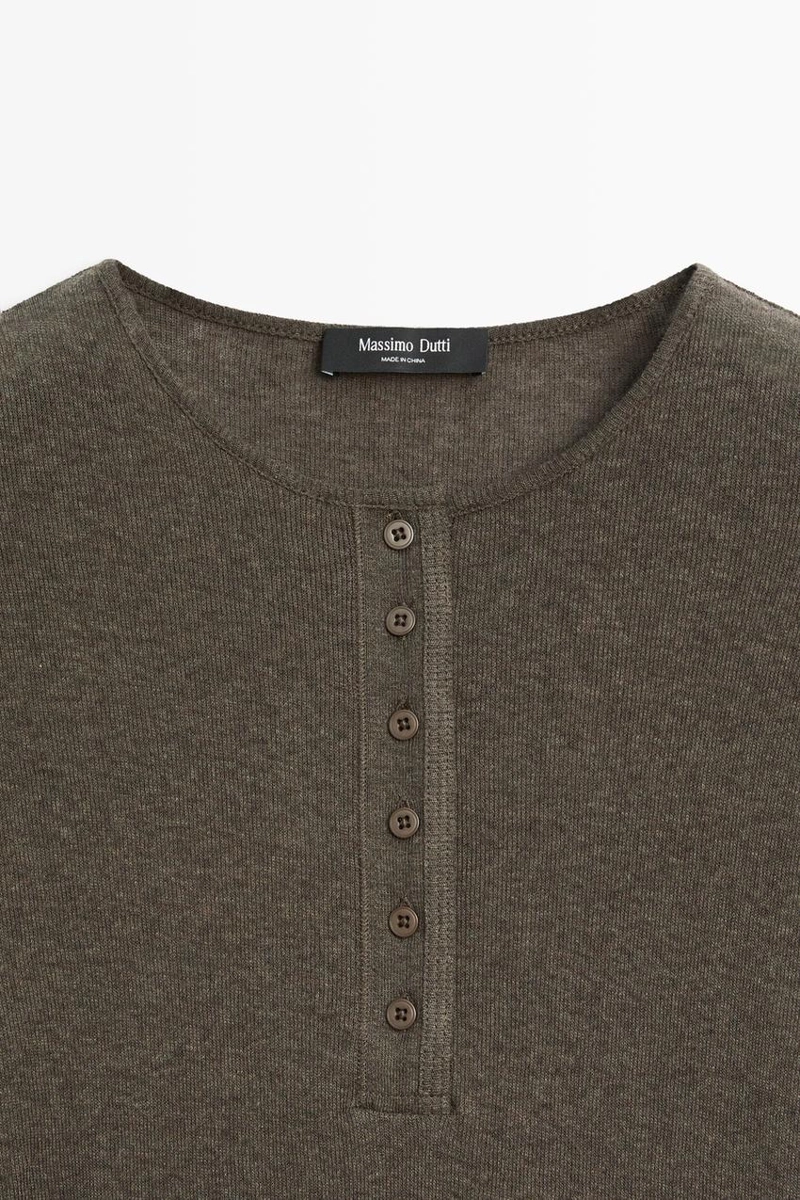 Футболка с длинным рукавом henley из хлопка и кашемира