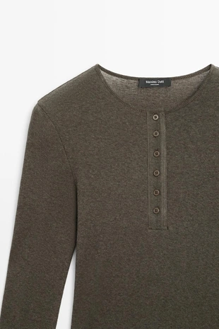 Футболка с длинным рукавом henley из хлопка и кашемира- Заказать в России
