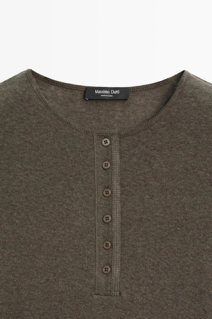 Футболка с длинным рукавом henley из хлопка и кашемира- Заказать в России