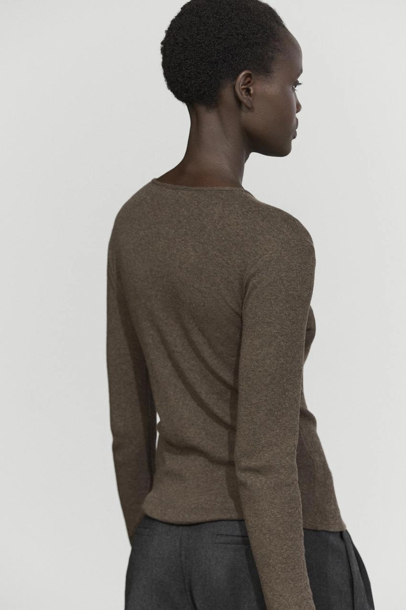Футболка с длинным рукавом henley из хлопка и кашемира