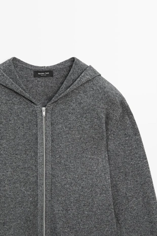 Medium Grey | 1411/226/814 - Massimo Dutti Вязаный кардиган с капюшоном из шерстяной смеси