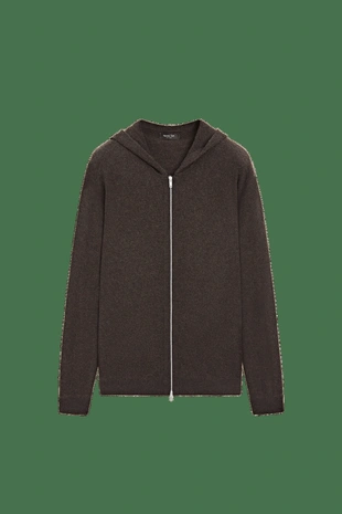 BROWN MARL | 1411/226/724 - Massimo Dutti Вязаный кардиган с капюшоном из шерстяной смеси