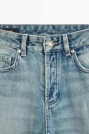 Light Blue | 5077/877/426 - Massimo Dutti Джинсы STOVEPIPE с завышенной талией и рваными краями