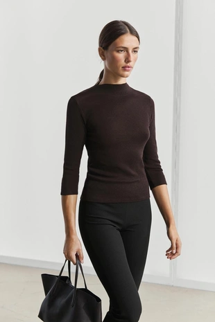 MOLE BROWN | 6272/106/737 - Massimo Dutti Футболка с высоким воротником и рукавами до локтя из хлопкового микса