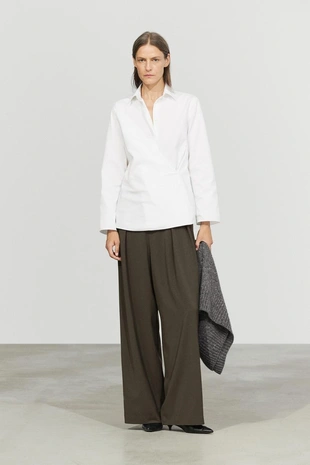 WHITE | 5189/589/250 - Massimo Dutti Рубашка на запах из 100% хлопкового поплина