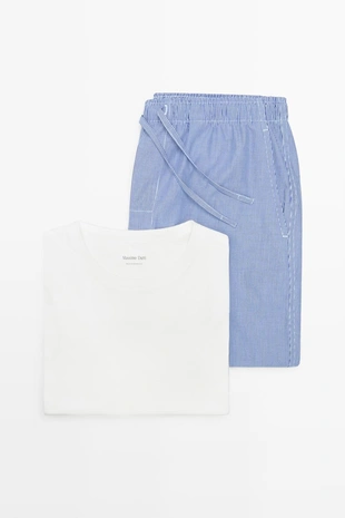 NAVY BLUE | 2661/315/401 - Massimo Dutti Пижама с длинным рукавом и брюками в полоску