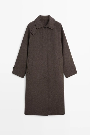 Купить Massimo Dutti Длинное пальто из меланжа с шерстяной смесью