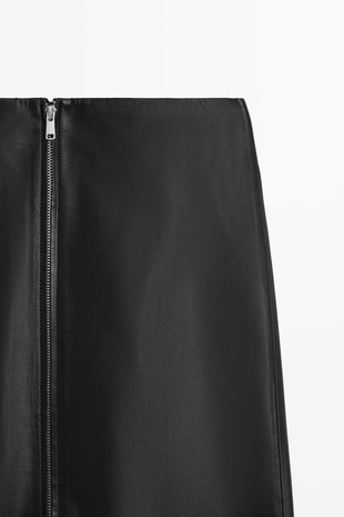 Купить Massimo Dutti Миди-юбка-карандаш из кожи наппа с молнией