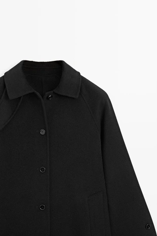 BLACK | 6438/739/800 - Massimo Dutti Объемное длинное пальто из шерстяного кашемира