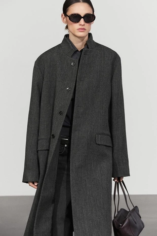 DARK GREY | 6452/519/892 - Massimo Dutti Пальто с высоким воротником из шерстяной смеси