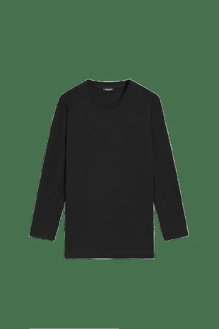 BLACK | 6828/803/800 - Massimo Dutti Длинная футболка с круглым вырезом из 100% хлопка