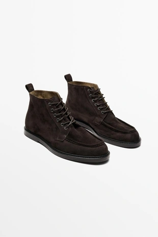 Купить Massimo Dutti Мягкие замшевые ботильоны на шнуровке