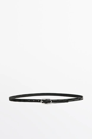 Купить Massimo Dutti Кожаный ремень с овальной пряжкой и текстурированной отделкой