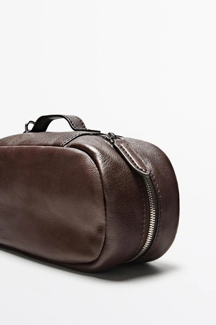 BROWN | 4638/646/700 - Massimo Dutti Овальная косметичка из кожи наппа