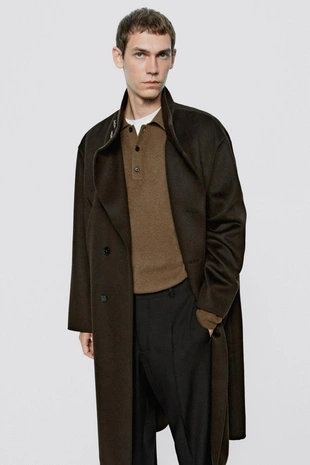 BROWN | 2899/880/716 - Massimo Dutti Длинное шерстяное пальто с карманами - лимитированная серия