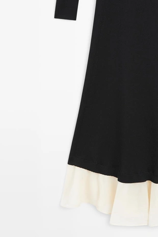 Платье миди с длинным рукавом и контрастной отделкой- Заказать в России