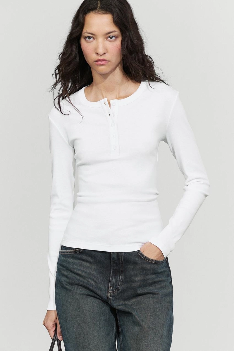 Футболка с длинным рукавом henley из 100% хлопка