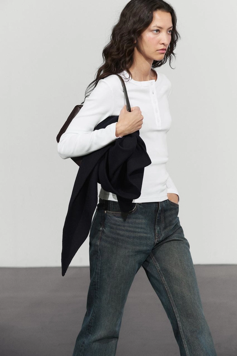 Футболка с длинным рукавом henley из 100% хлопка