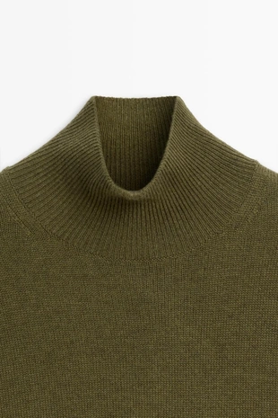Купить Massimo Dutti Вязаный шерстяной свитер с имитацией воротника-гольфика
