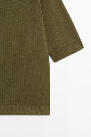 OLIVE | 5720/549/515 - Massimo Dutti Вязаный шерстяной свитер с имитацией воротника-гольфика