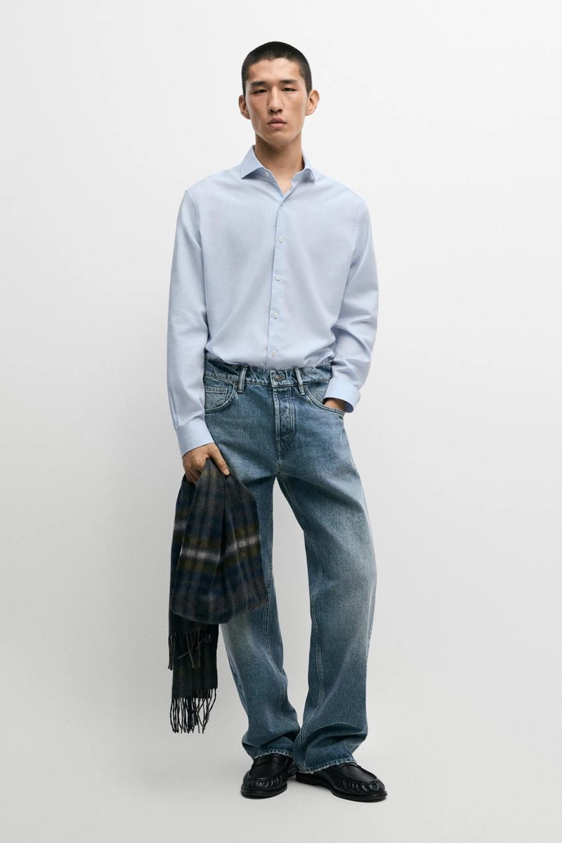 Рубашка regular fit из хлопкового микса