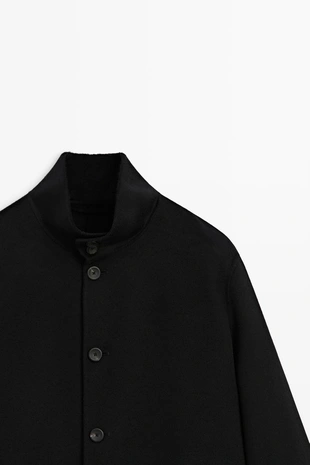 BLACK | 2898/750/800 - Massimo Dutti Пальто с высоким воротником из шерстяной смеси
