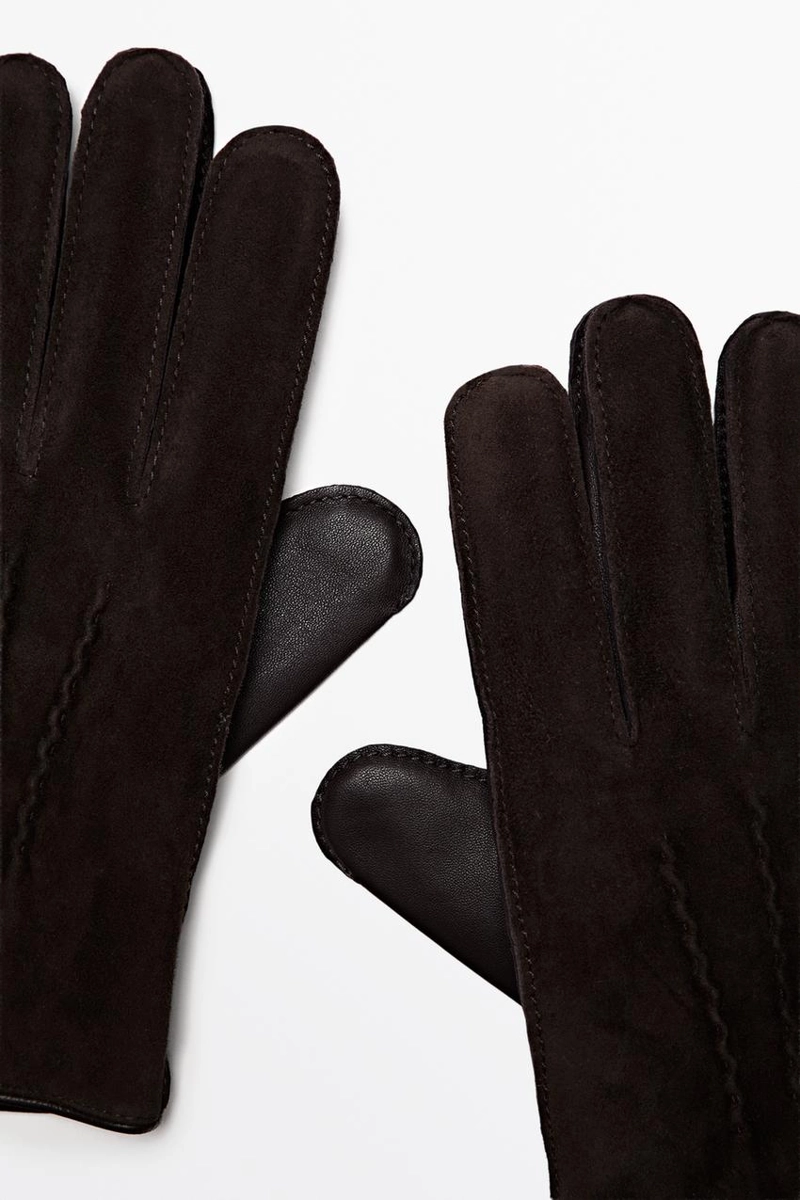 Перчатки из кожи с контрастной отделкой massimo dutti