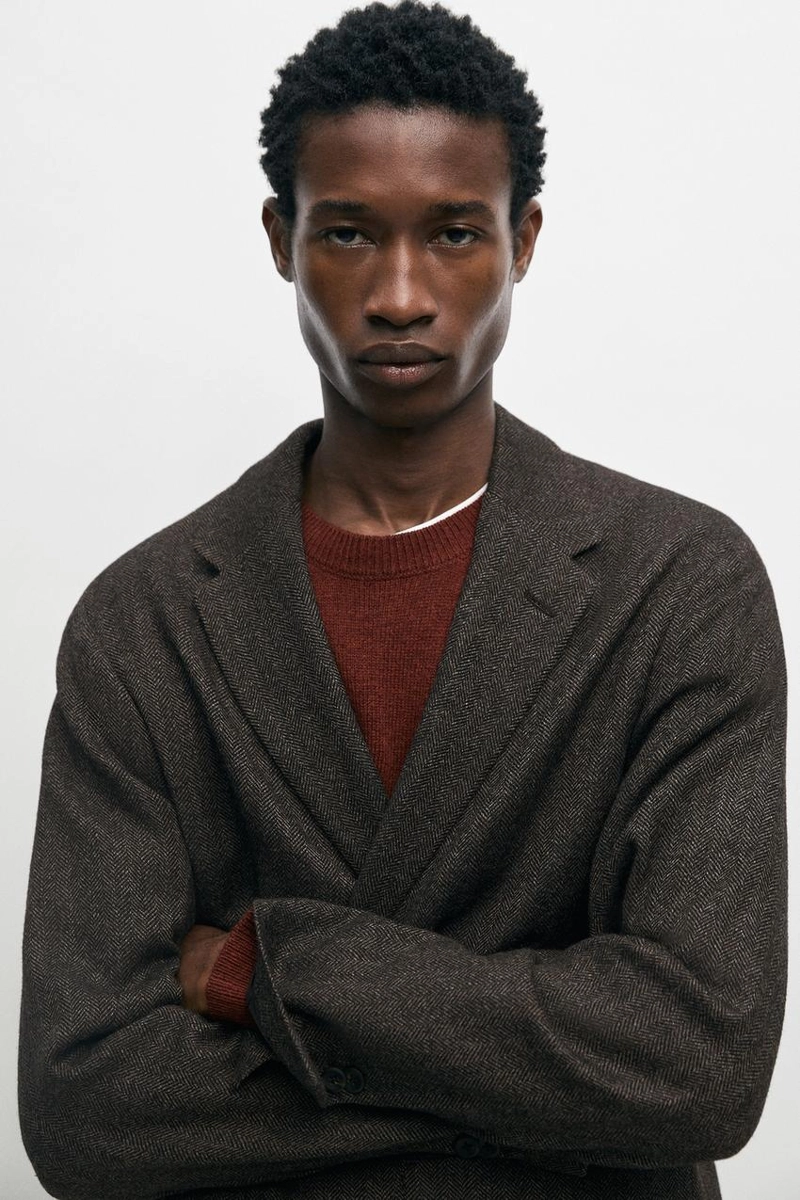 Пиджак из шерстяной смеси с узором елочка massimo dutti